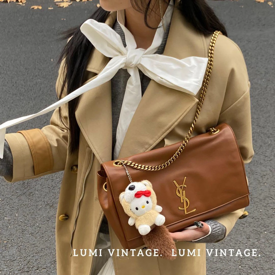 95新 YSL/圣罗兰 焦糖色金口双面kate单肩包98853395
