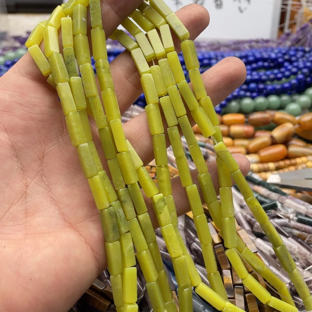 玛瑙/玉髓合金珠宝半成品一条装4*13mm柠檬玉长方管