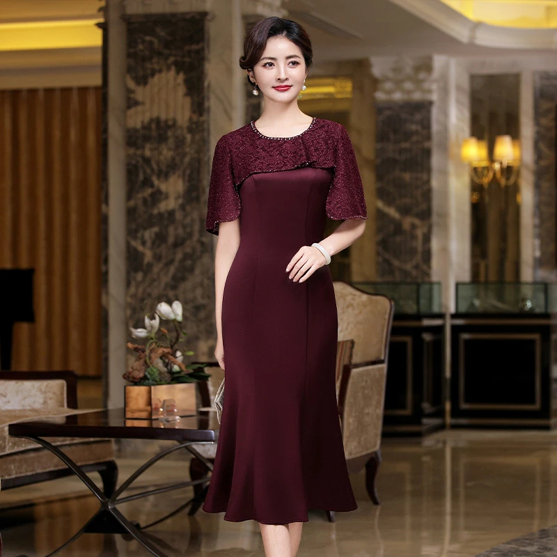 2025夏季新款高端轻奢小众喜婆婆婚宴装礼服裙时尚醋酸鱼尾裙