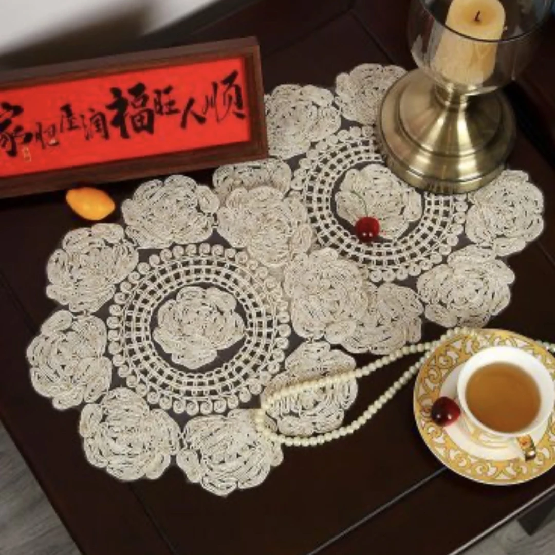 厂家直销粗线立体绳绣餐垫花瓶垫台灯垫茶盘盖巾防尘装饰轻奢布艺