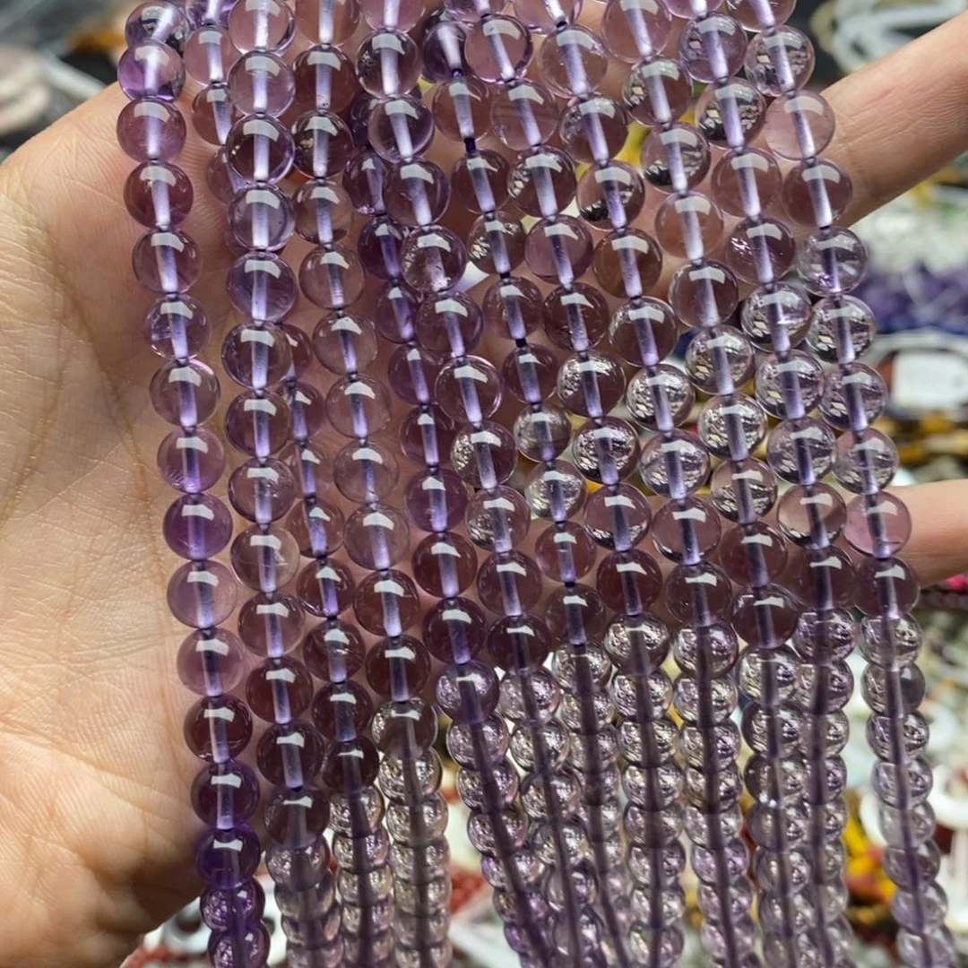 玛瑙/玉髓未镶嵌珠宝半成品一条纯天然玻利维亚紫水晶单珠6.5mm