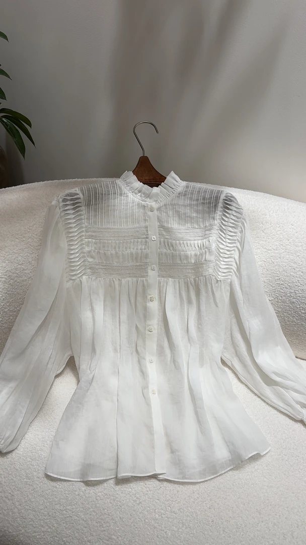 【25235】长袖衬衫秋装女2025年新款设计感洋气减龄上衣苎麻衬衣女