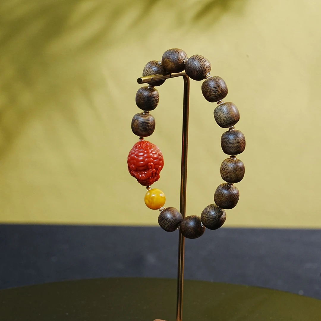 金三角黄油软丝老料沉香DIY桶珠手串 16.87g 250916009 B