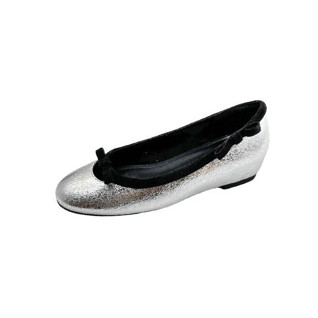 圆头浅口百搭气质时尚套筒蝴蝶结黑色单鞋纳帕平跟法式单鞋女