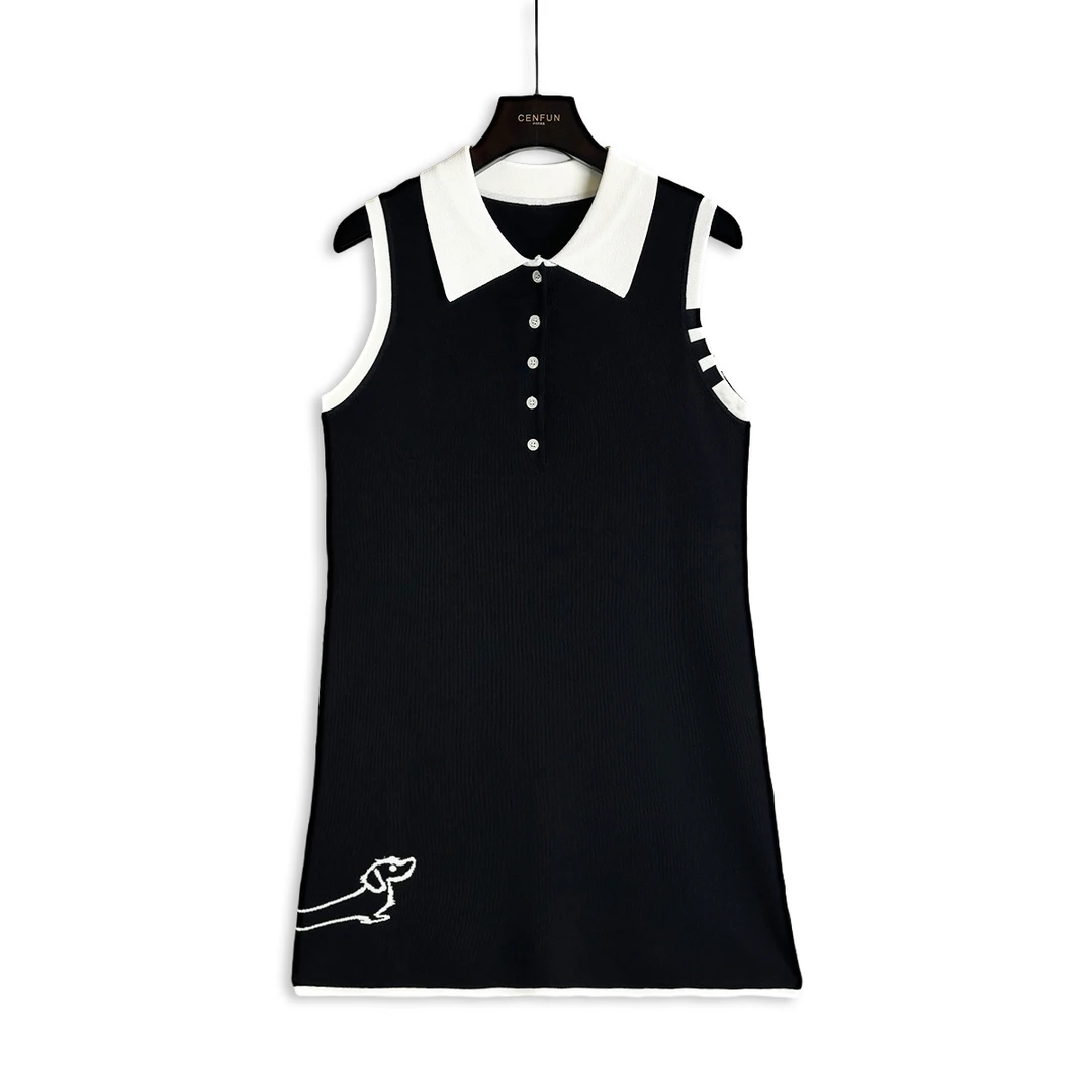 【CENFUN】2025新款夏季polo领高奢无袖连衣裙E201117