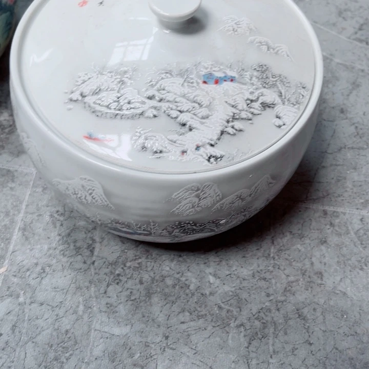 青花玲珑猪油罐雪花