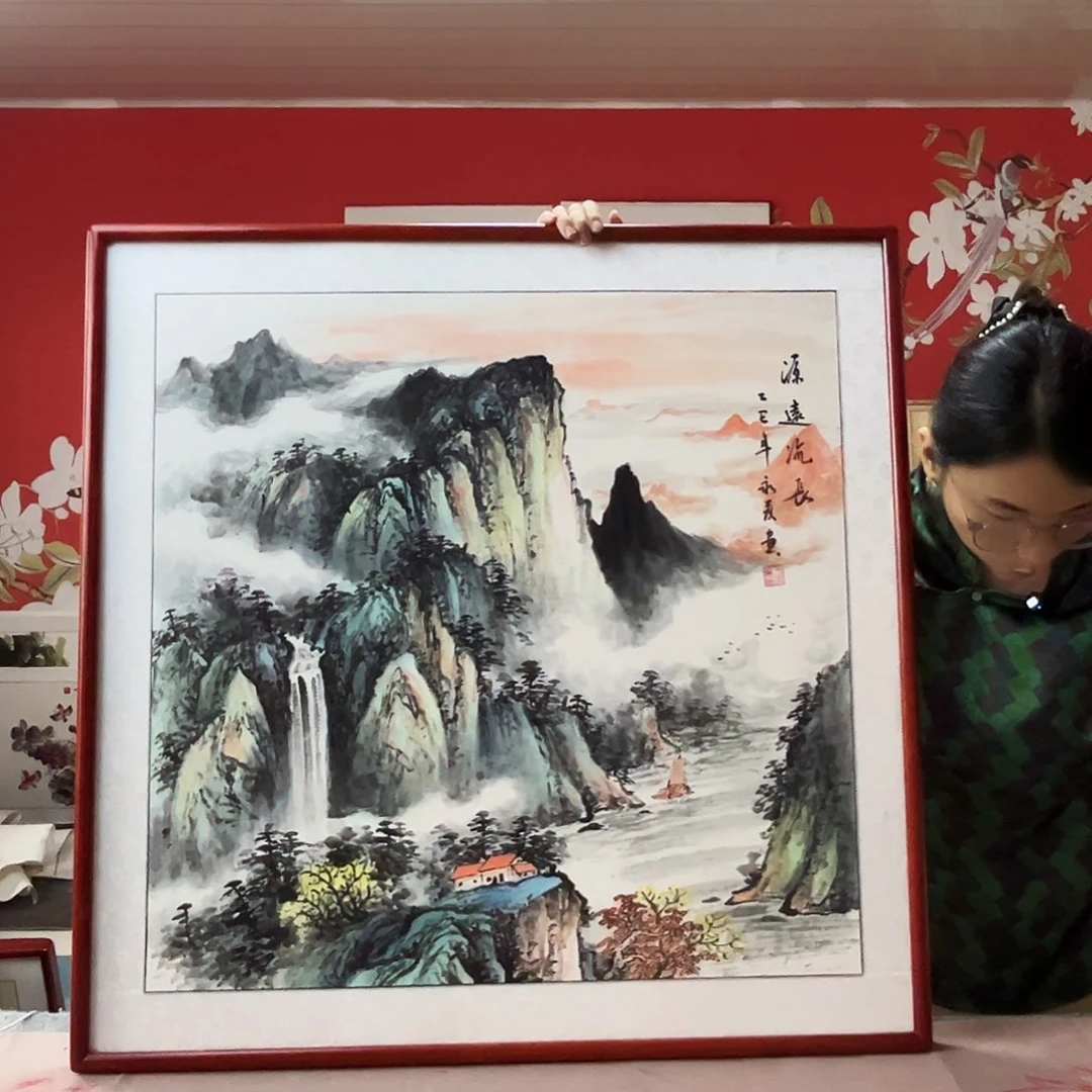 国画手写手绘国画作品带框包邮82✖️82