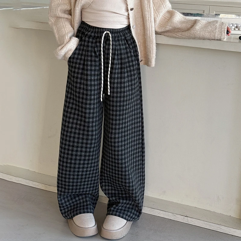 女童秋季休闲裤2025新款洋气时尚格子阔腿裤6-12岁中大童秋款裤子