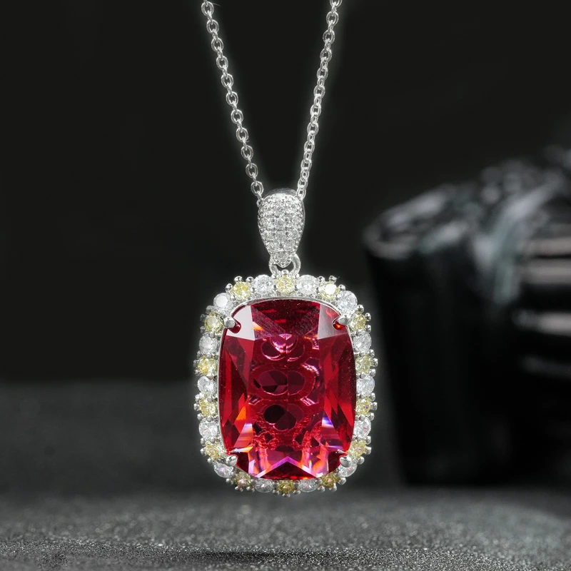 铜合金合成锆石项链 铜合金 合成立方氧化锆 玫红色项链7139-2