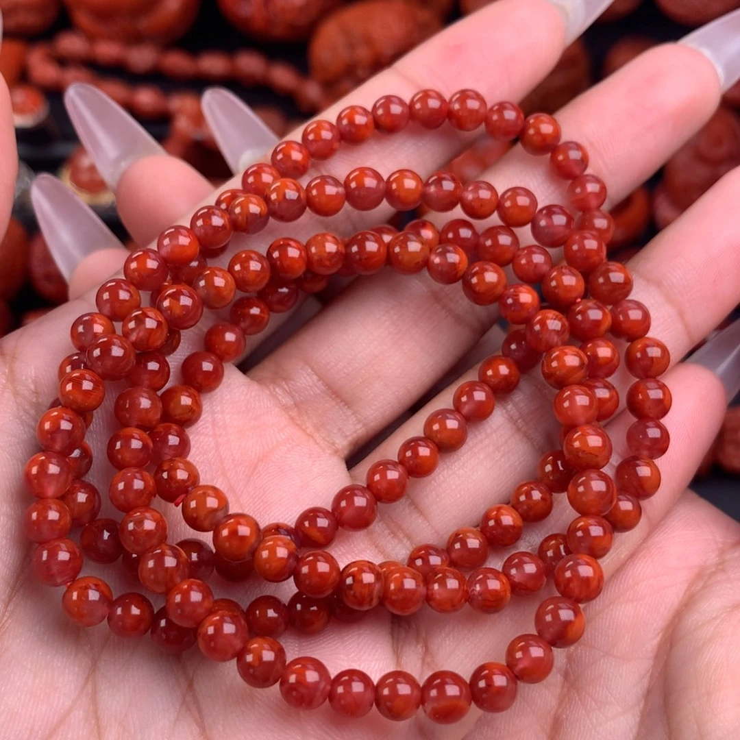 南红玛瑙牛血火焰佛珠5+未镶嵌