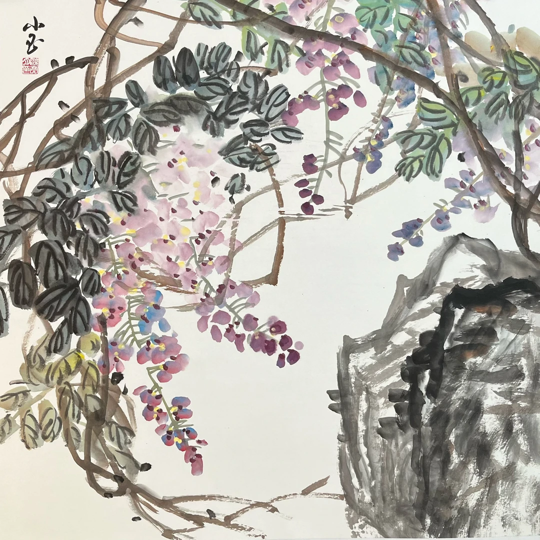 张大风艺术馆  欧亮月绘画作品《紫藤》Y50，尺寸68X68cm