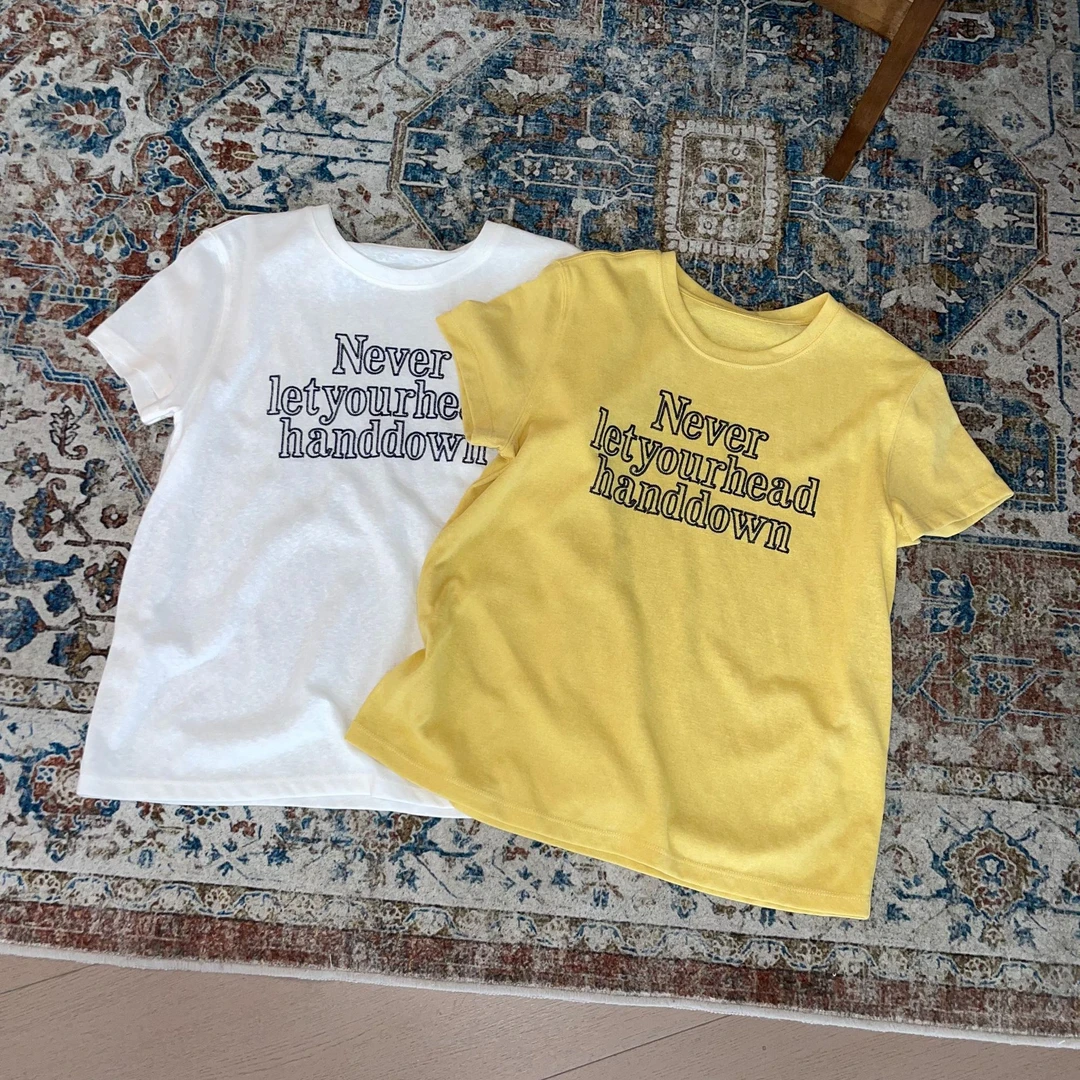 LNHJ【黄昏唱片】简约百搭三排字母刺绣圆领短袖T恤