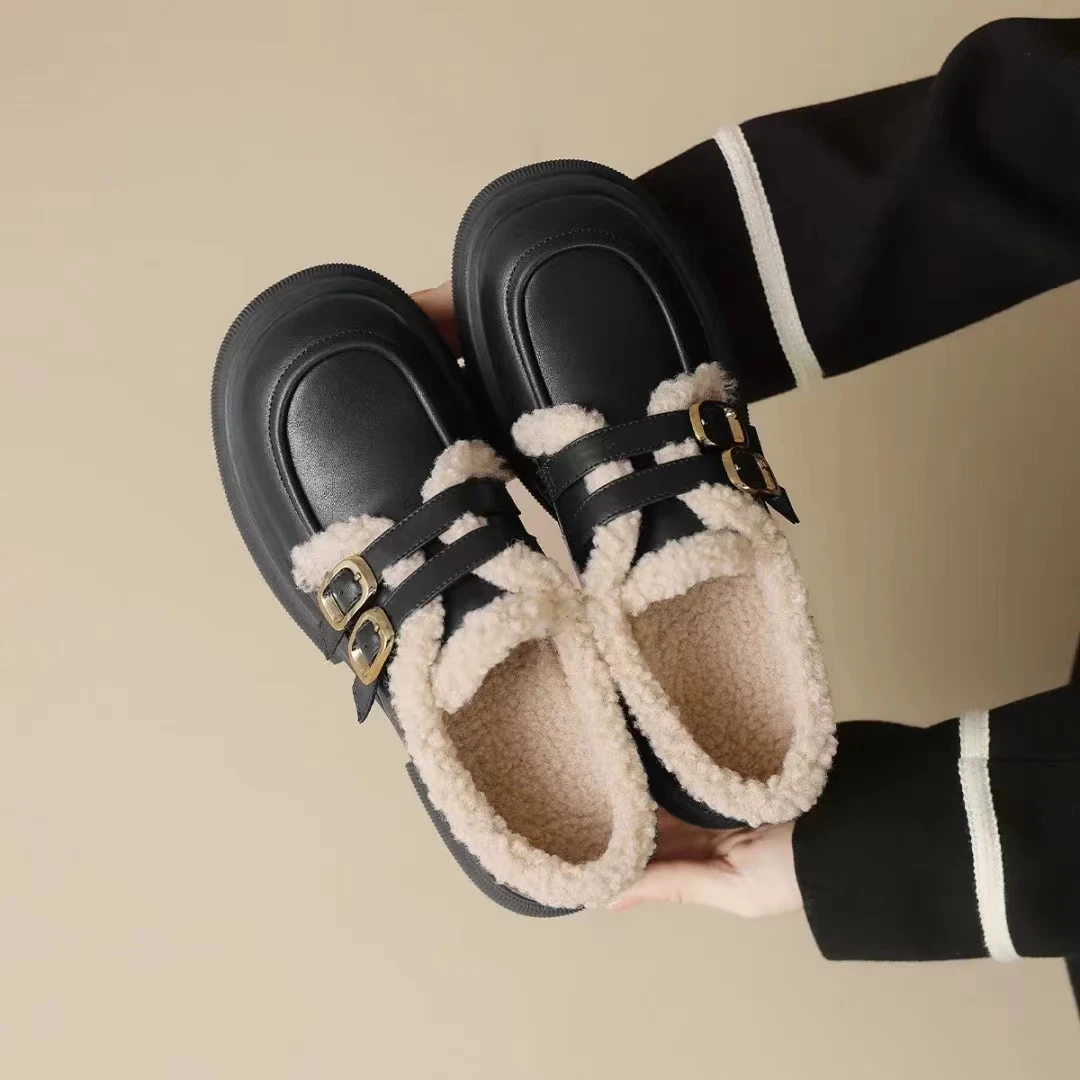 加绒乐福鞋秋冬新款保暖皮鞋粗跟单鞋女鞋2053