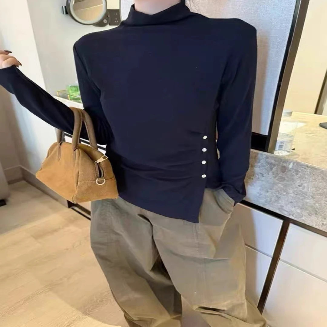 姚家铺子2512半高领长袖短款T恤针下摆开叉（衣长56左右）