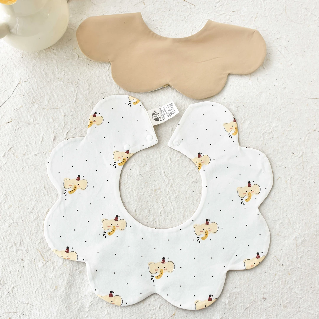 [y591]波点奶黄色大象口水巾围兜新生儿防吐奶柔软透气可爱ins风