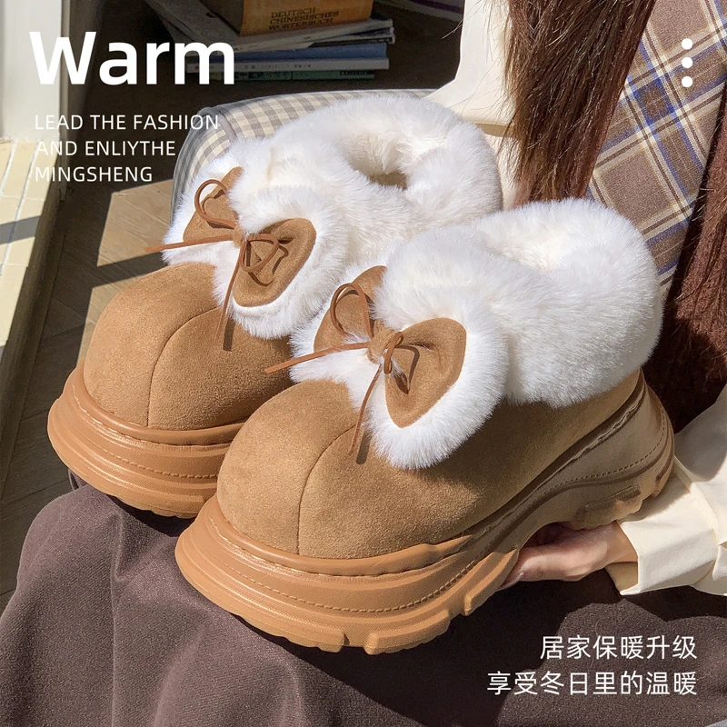 秋冬外穿爆款雪地靴女款2025立体蝴蝶结踩屎感简约厚底时尚防滑