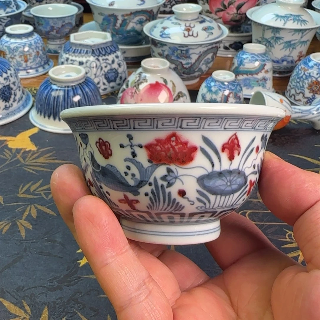 福利鱼藻釉里红压手杯