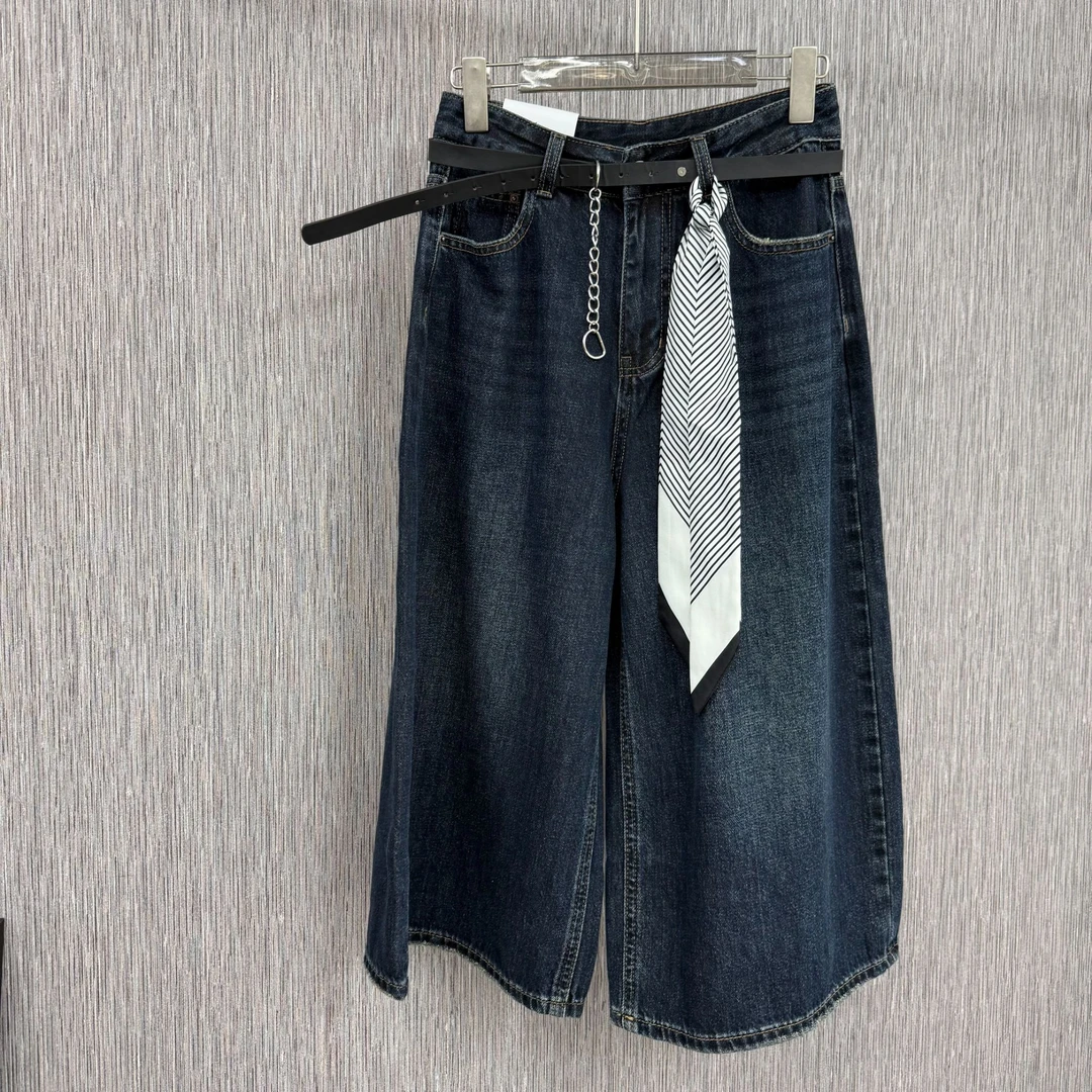 直筒裤高腰秋季韩版牛仔裤弹薄款八分裤长裤3052#