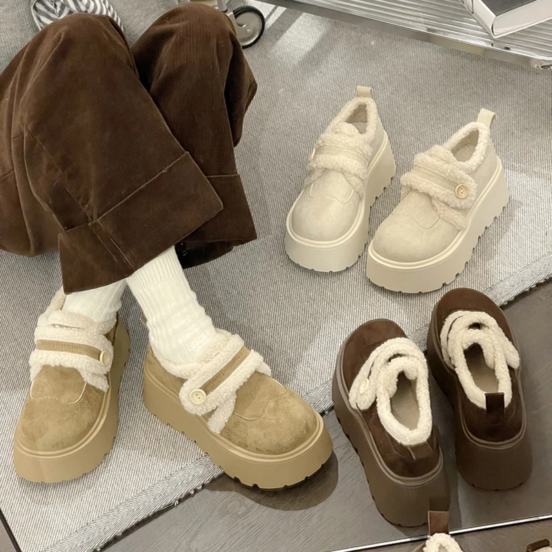 OJRZ加绒厚底保暖扣带勃肯鞋女2025新棉鞋毛毛博肯鞋冬季雪地靴女