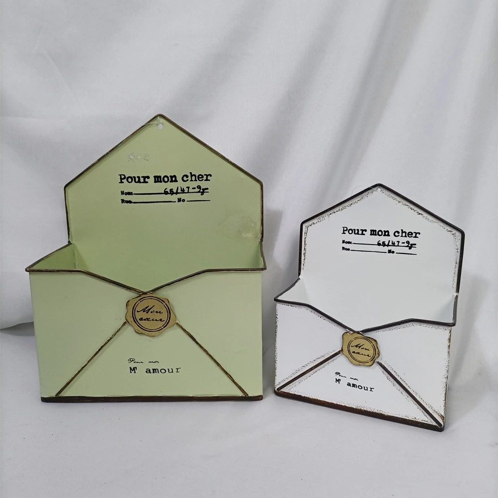 厂家直销铁艺杂货日系韩系信封挂壁花盆法式复古做旧花器