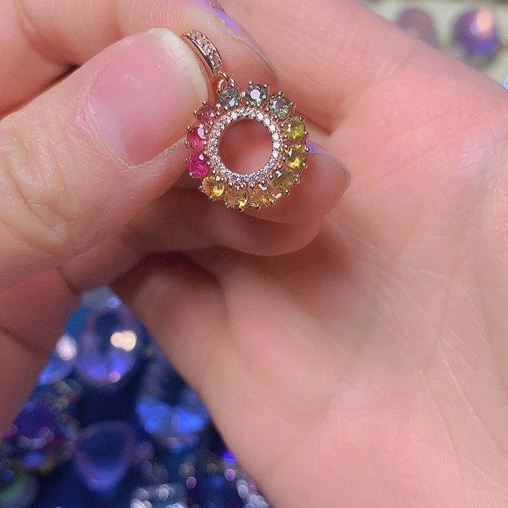 碧玺吊坠(不含链)银S925镀金镶嵌S****t