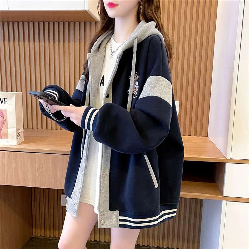 FAVMARTHA2025年早秋装新款开衫卫衣女春秋薄款棒球服外套大码女