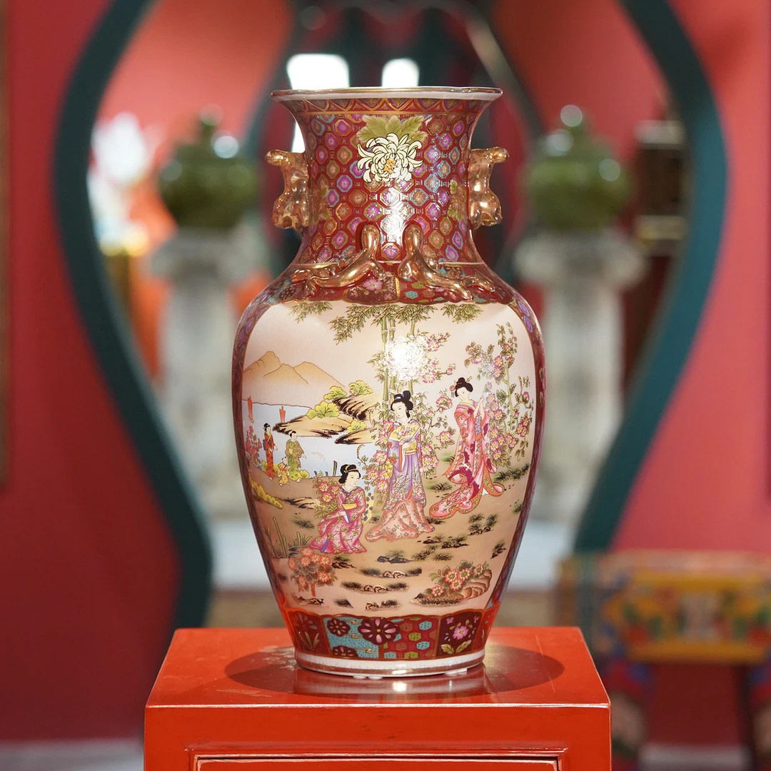 【本尼家】RC66瓷器陶瓷艺术装饰五彩描金花瓶插花装饰桌面摆件