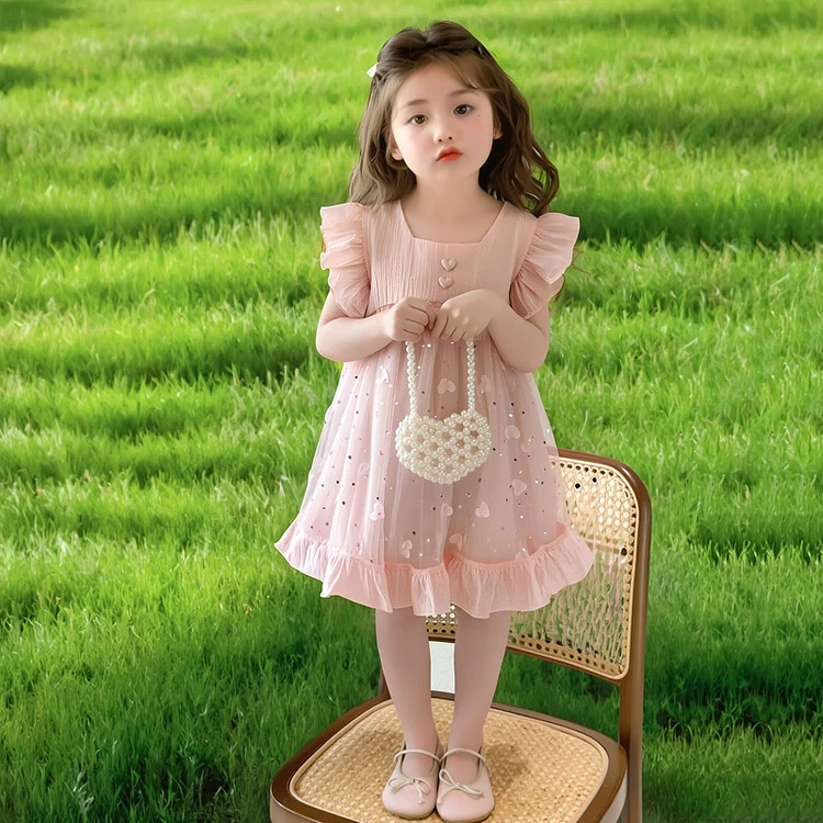 女宝宝连衣裙2025夏季新款中小童飞袖女童公主裙子儿童无袖背心裙