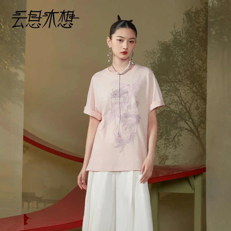 Ysimo-X云思木想原创中国风2024夏季新款设计感绣花宽松T恤12021
