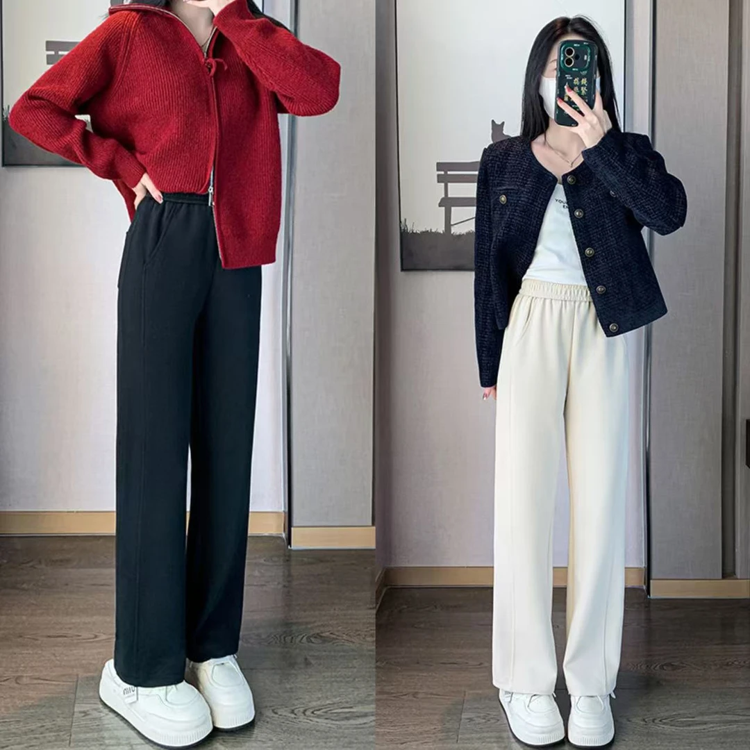 春季新款显瘦直筒裤女小个子秋冬加绒窄版阔腿裤高腰洋气休闲裤子