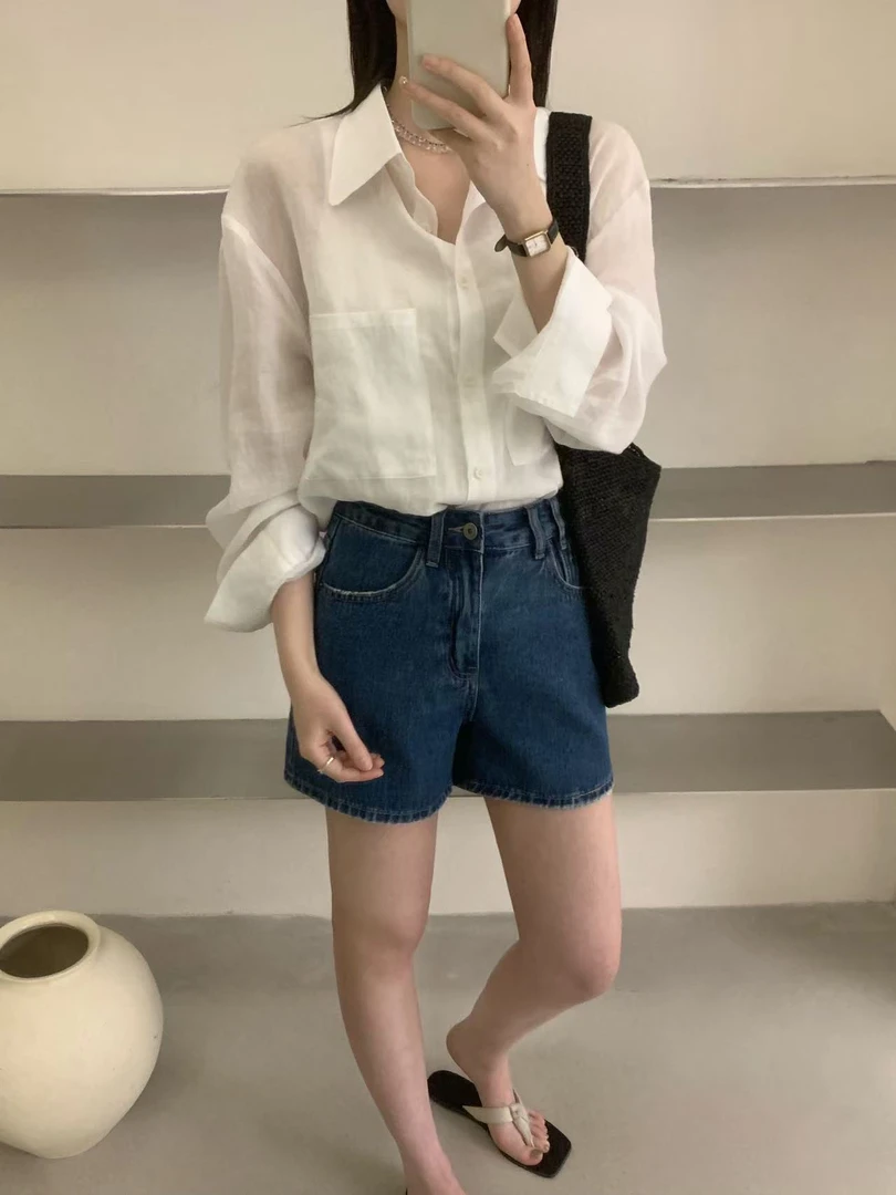 25年夏季新品美版同款高腰显腿长显瘦牛仔短热裤牛仔裤