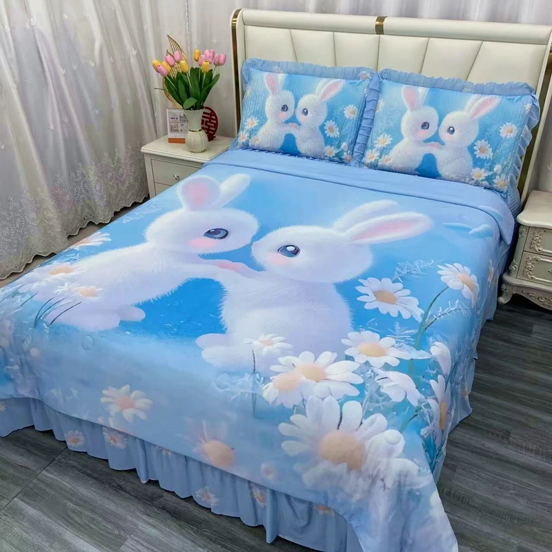 6D印花凉感丝夏凉被四件套床盖款空调被夏被床上用品夏季可机洗