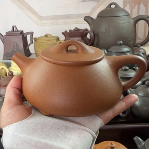 紫砂茶壶追*哥黄降坡泥350c c