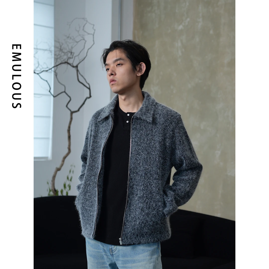 EMULOUS秋冬新款雪花绒翻领时尚高级感百搭宽松休闲夹克长袖外套