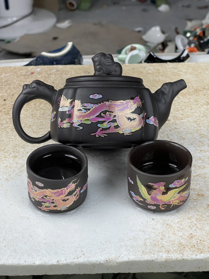 【闪购商品】新龙凤呈祥深井老紫泥四方壶（紫气东来款 送2杯）LZ