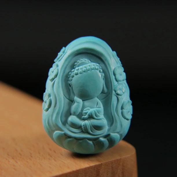 原矿绿松石无相佛吊坠,尺寸20.4×26.7×11mm,重8.6g