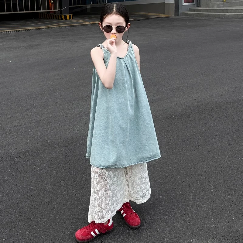 女童夏季无袖上衣裙子套装儿童洋气韩版两件套女孩时尚夏装半身裙