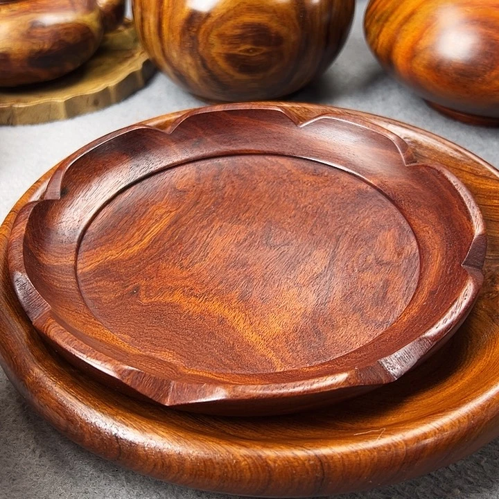 鲁***乐缅甸花梨木盘子二个