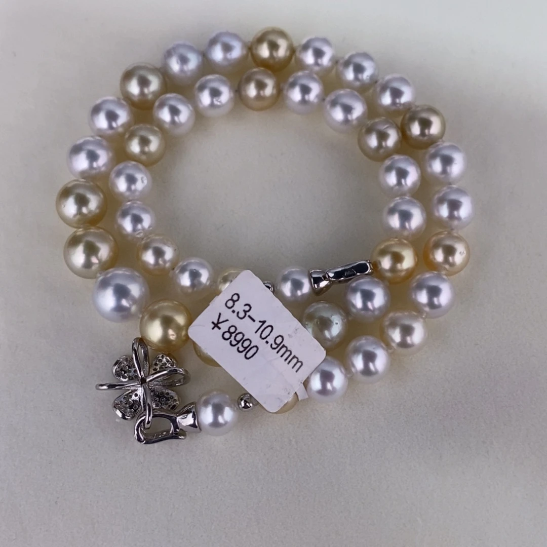 海水珍珠裸珠未镶嵌小**妈白金混彩项链8.3-10.9玲