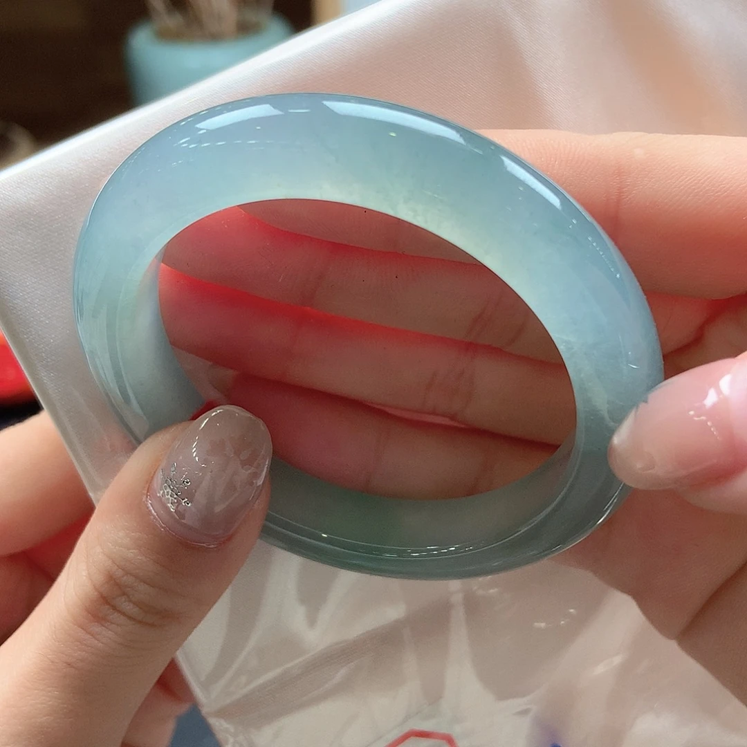 翡翠未镶嵌手镯冰润蓝绿65号