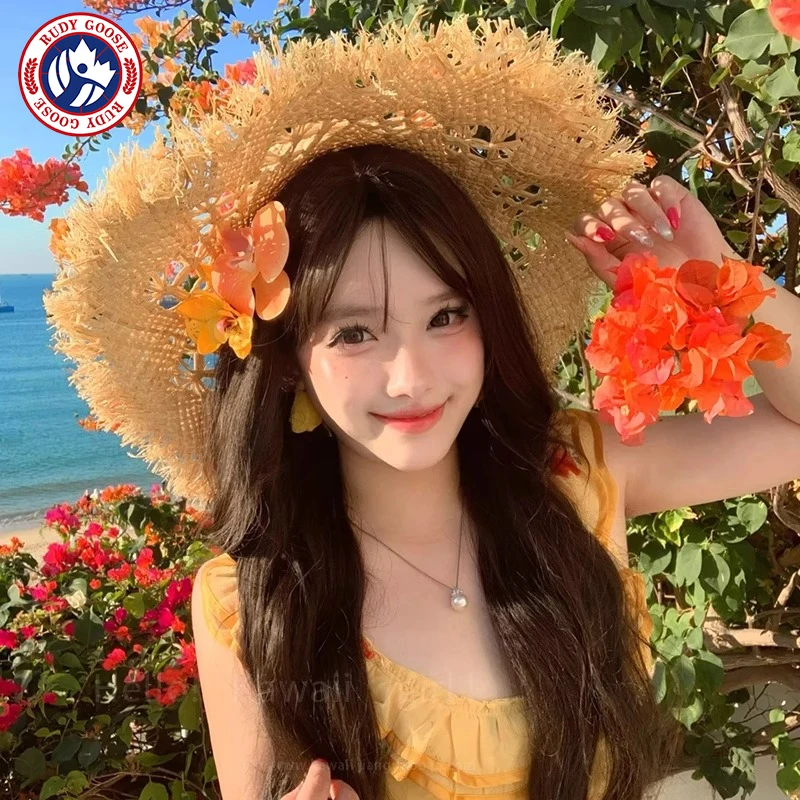 RUDY GOOSE度假风镂空草帽女夏季海边拍照沙滩帽防晒遮阳帽太阳帽