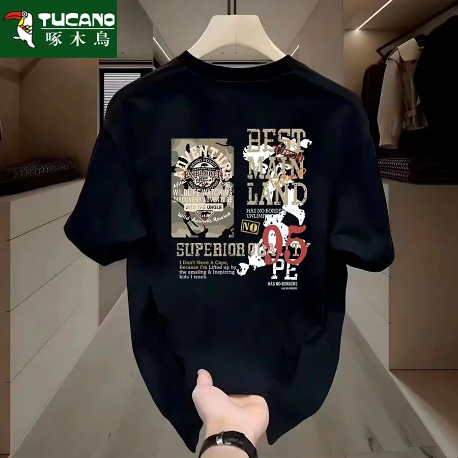 啄木鸟重磅纯棉潮牌美式T恤痞帅个性印花男夏季圆领宽松男款春夏