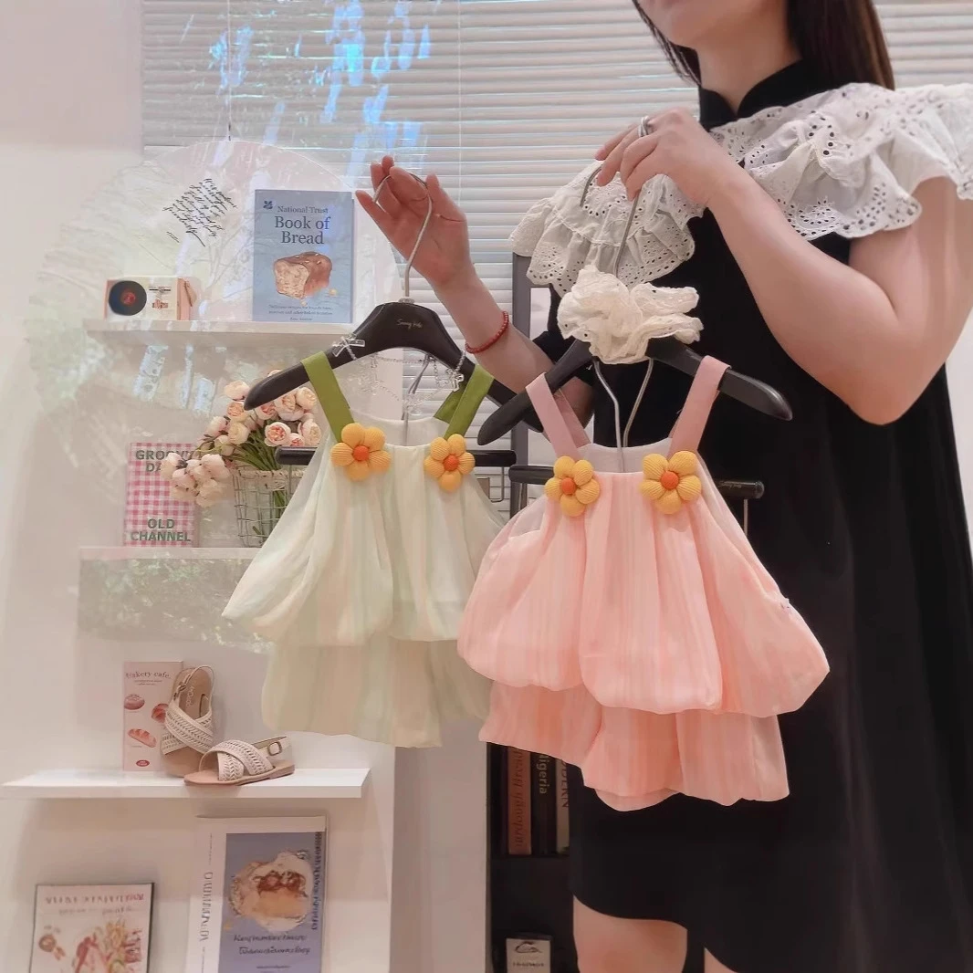 新款薄款女少女风韩版公主风套装连衣裙服装甜美纱裙花苞套装女童