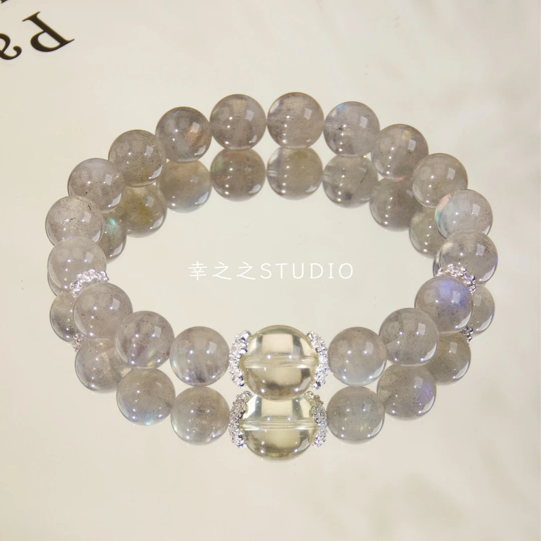 s1585【善意】天然灰月光手串简约百搭设计款手链 多样性发其一