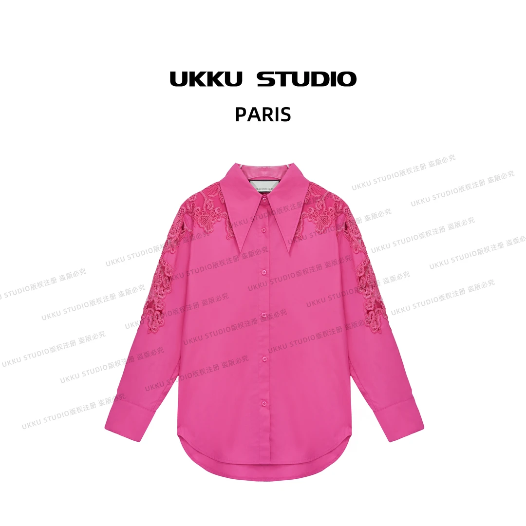 沐【UKKUSTUDIO】新款小众设计师款百搭气质蕾丝镂空衬衫313649