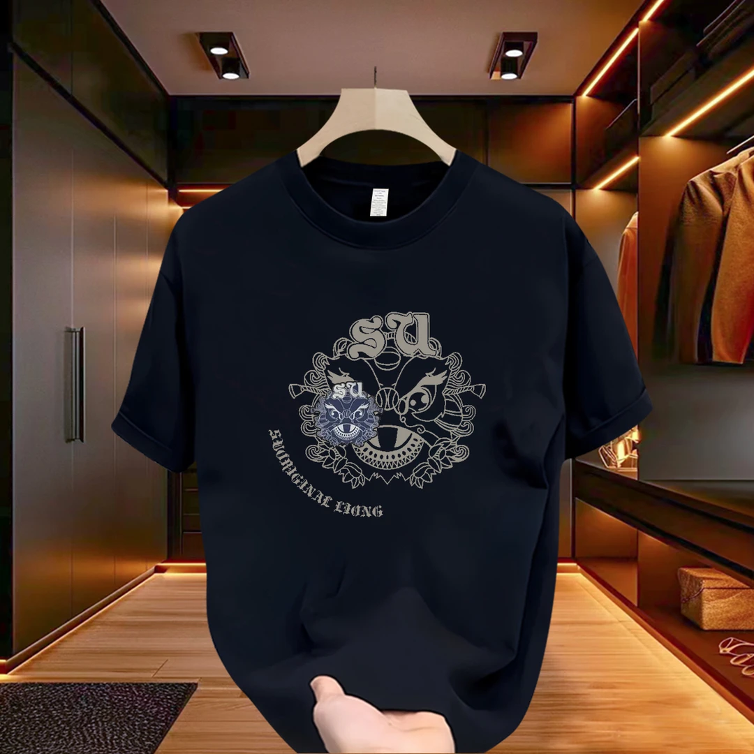 2025夏季男士新款休闲装宽松T恤短袖中国风印花时尚轻奢痞帅男装