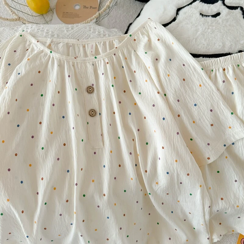 彩虹波点云朵棉睡衣春夏秋季女款爆款2025新款家居套装圆领短袖裤