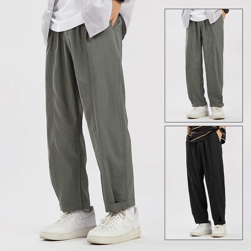 hvelay夏季轻薄新款哈伦休闲九分裤男款潮流垂感凉感透气直筒裤子