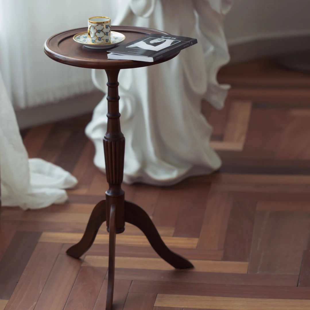 都多爱家法式复古实木中古边几小户型角几花几床头家具美式小圆桌