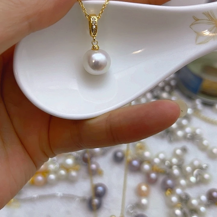 合金淡水珍珠白珠金色万能扣